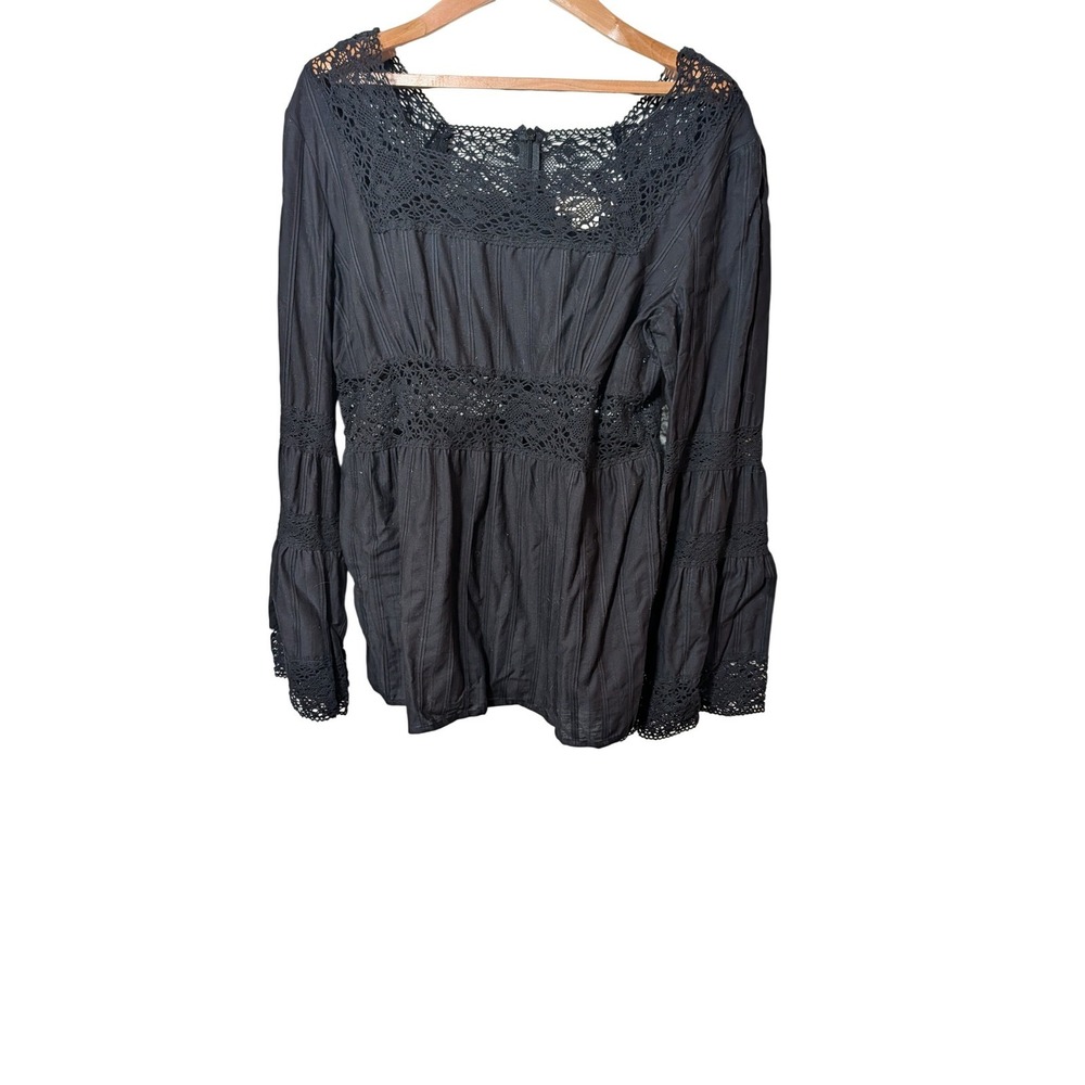 Michael Michael Kors Black Crochet Lace Bell Sleeve Blouse Top Size 14